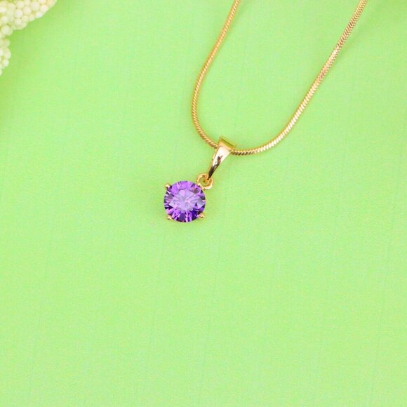 "Minimalist Purple Round Pendant in Rose Gold Petite Design, XPPT1830 - Picture 10 of 13